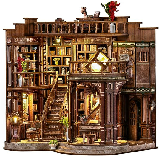 DIY Miniature House Kit for Adults, Tiny Dollhouse Book Nook Kit Bookshelf Crafts Decor, 3D Wooden Puzzle, Gifts for Family Friends Adults Teens, Dream Book Loft