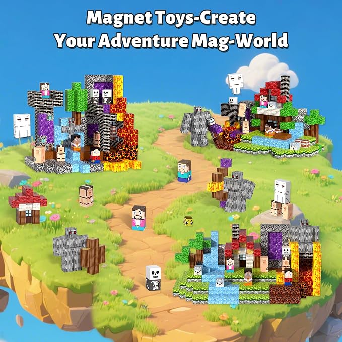 150pcs Magnetic Blocks, Magnetic Building Blocks, Magnet Tiles with Adventure World Blocks, Magnetic Blocks for Kids Ages 4-8, STEM Sensory Toys for Ages 3+ Toddlers Girl Boys Birthday Gifts