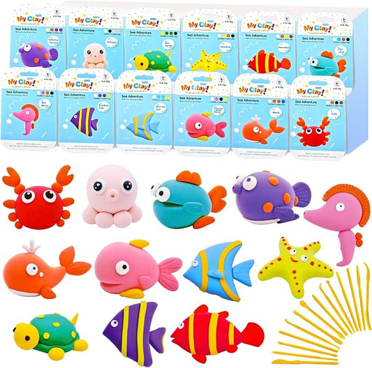 Air Dry Clay for Kids,12 Box Sea Animal Modeling Clay Art Craft Kit,Ultra Soft & Mess-Free, with Sculpting Tools, Tutorials, Ideal Gift for Boys Girls Birthday Christmas Party Favor