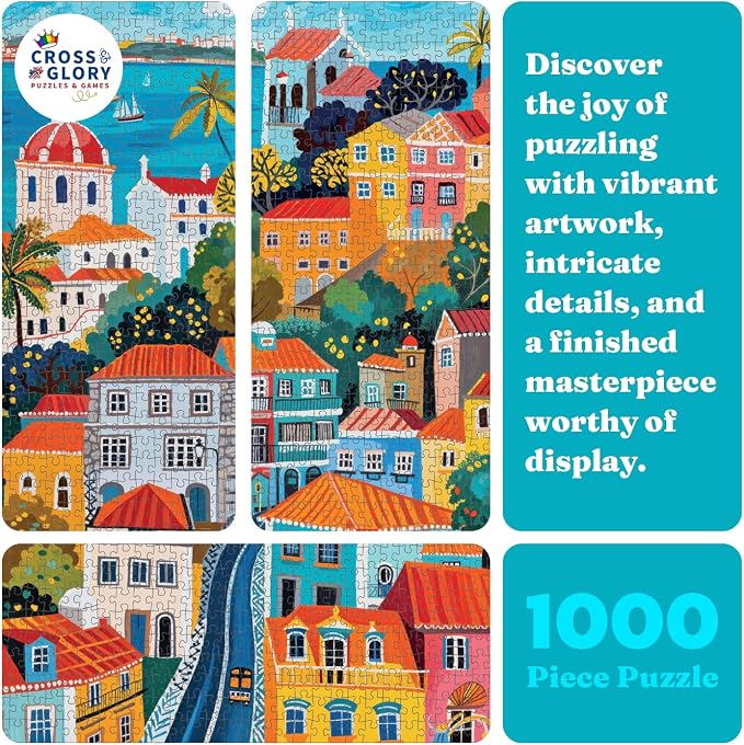 Cross & Glory | 1000 Piece Jigsaw Puzzles for Adults | Vibrant Vistas of Lisbon │ Folk Art Lisbon Puzzle │ Satin Finish Portugal Puzzle 1000 Pieces │ Ages 14+