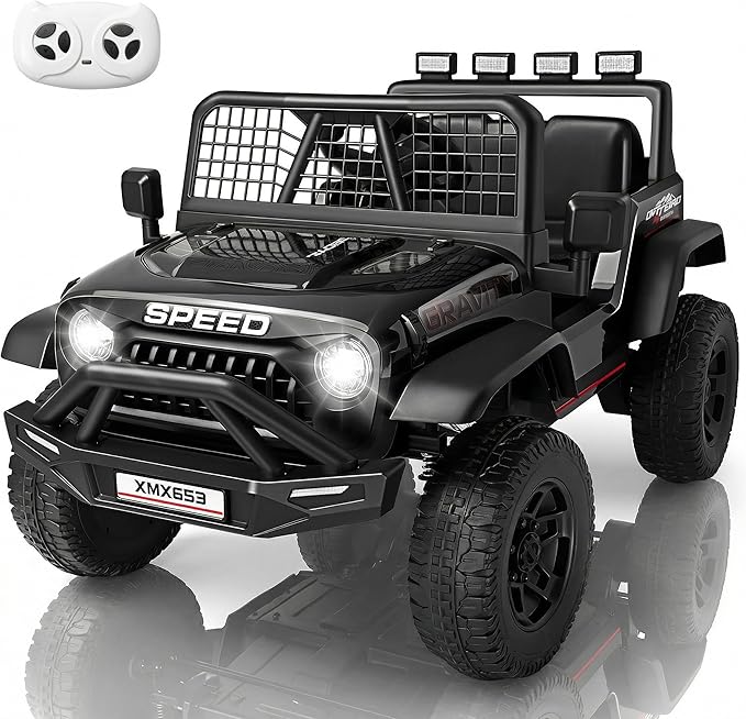 Hikole 24V Ride On Toys for Big Kids, 24V Power Wheels Truck with Remote Control, 3 Speed, Bluetooth, Music, Soft Start, Spring Suspension, LED Light, Electric Cars for Kids Boys Girls 3-5, Black