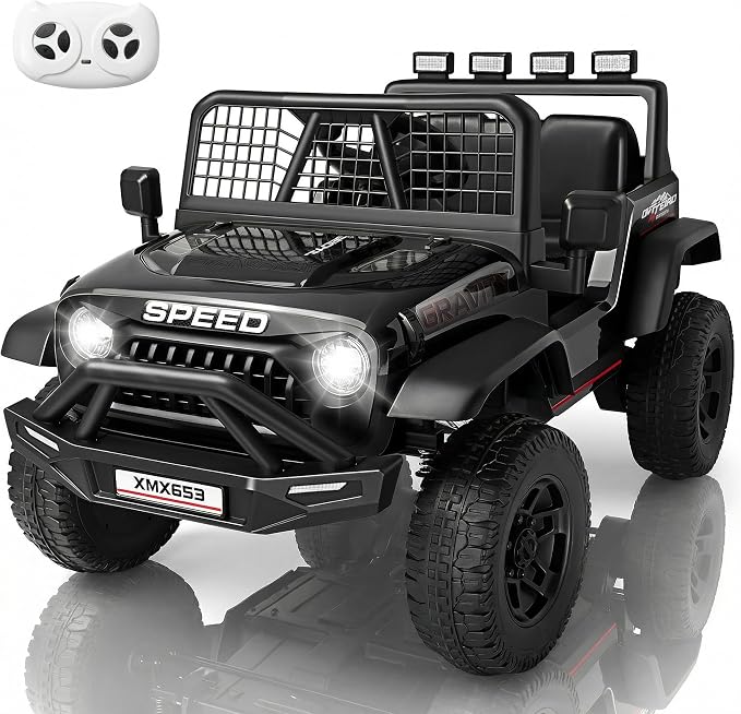 Hikole 12V Ride on Toys with Remote Control, Power Wheels Truck with Remote Control, 3 Speed, Bluetooth, Music, Soft Start, LED Lights, Electric Cars for Kids Boys Girls 3-5, Black