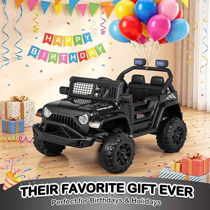 12V 7AH Kids Ride-On Truck Car, Electric Car with Parent Remote Control, Spring Suspension, LED Lights, Bluetooth, Music, Black