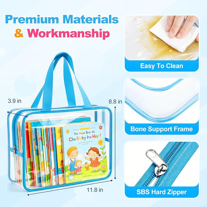 Toy Storage Bags, Large capacity Toy Organizers and Storage, Plastic Waterproof Zip Pouches with Labels for Lego, Puzzle, Building Blocks, Board Game, Magnatiles Organizer, Clear Toiletry Bag (4)
