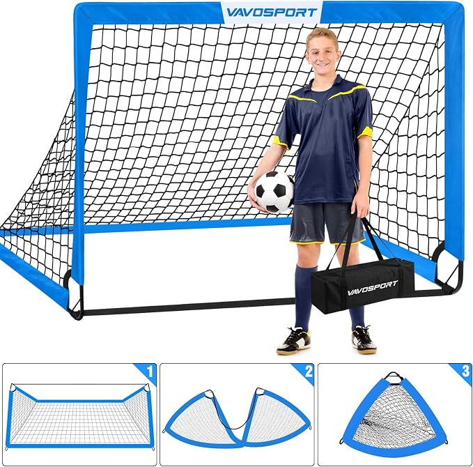 Kids Soccer Goals for Backyard Set - 2 of 4' x 3' Portable Soccer Goal Training Equipment, Pop Up Toddler Soccer Net with Soccer Ball, Soccer Set for Kids and Youth Outdoor Games, Sports, Play
