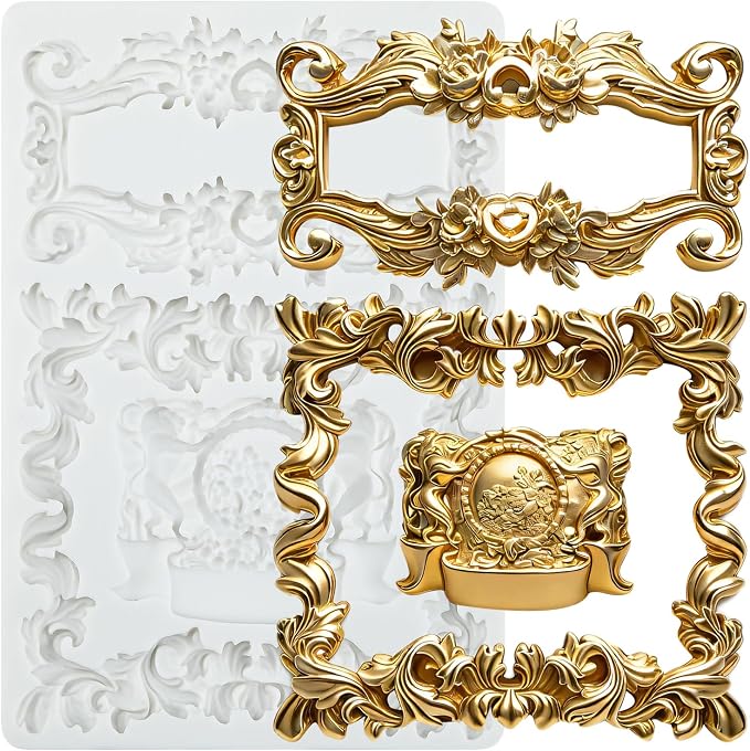 Baroque Curlicues Scroll Lace Relief Polymer Clay Mold Baroque Relief Lace Filigree Silicone Molds for DIY Craft Epoxy Resin Casting Polymer Clay Crafts Air Dry Jewelry Making