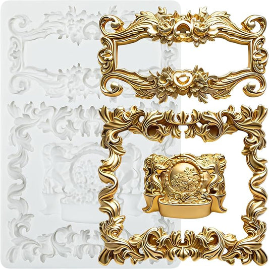 Baroque Curlicues Scroll Lace Relief Polymer Clay Mold Baroque Relief Lace Filigree Silicone Molds for DIY Craft Epoxy Resin Casting Polymer Clay Crafts Air Dry Jewelry Making