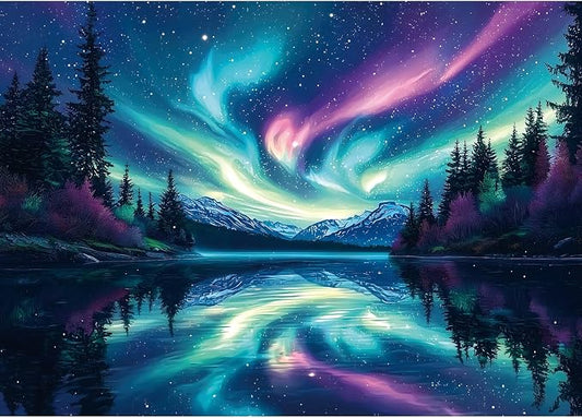 Blueforest 1000 Piece Puzzles for Adults, The Lake Water & The Arctic Aurora Puzzle for Adults, Hard Challenge Art Jigsaw Puzzles, for Gifts Birthday Party Games Family, 27.5 * 19.7 inch Dust Free