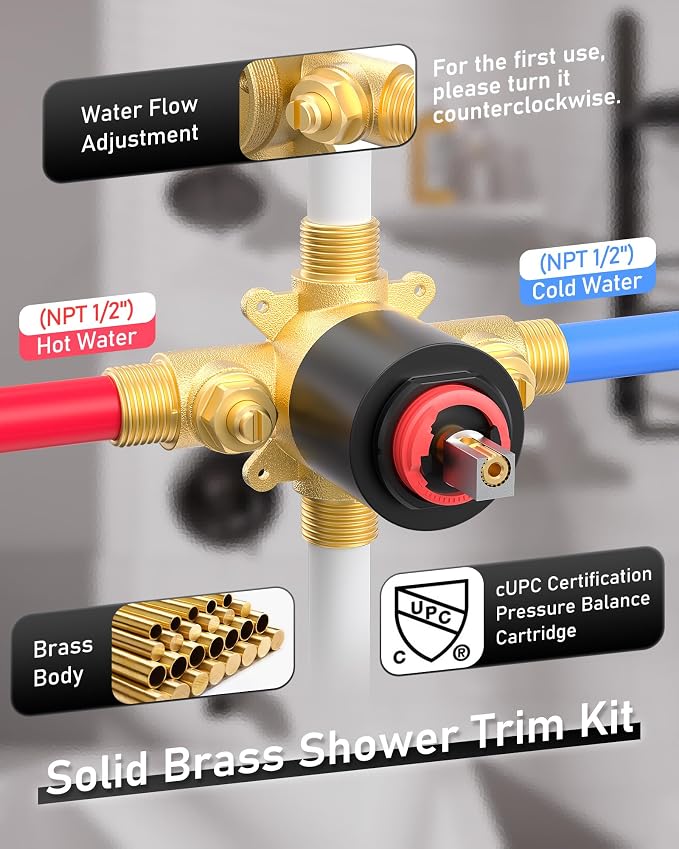 Shower Tub Faucet Set Gold, WOWOW Bathroom Shower Trim Kit with 6-Inch Rain Shower Head and Tub Spout, Single Handle Shower Combo Brushed Gold (Valve Included)