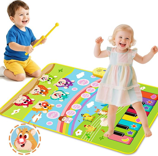 MOMUSE 3-in-1 Piano Music Mat for Kids, Whack-a-Mole Game Floor Play Mat with 30 Sound & Function Keys, Sensory Musical Toys for Girls Boys 3 4 5 6 7 8 9 Years Old