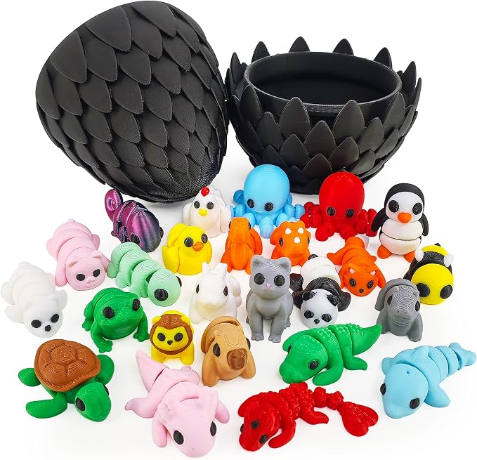 25 pcs Animal Figurines with Dragon Egg, 3D Printed Animal Figurines Set with Dragon Egg, Articulated, Party Favors, Gifts for Boys Girls Toddlers, Office Desk Pets, Classroom Rewards