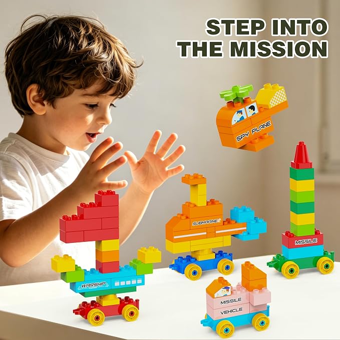Building Blocks for Kids Ages 3-8 | 164-Piece Creative Construction Toy Set with 4 Trucks | STEM Educational Building Bricks for Boys & Girls | Ideal Christmas/Birthday Gift
