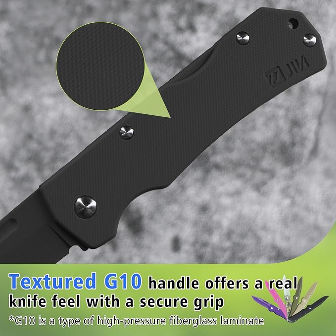 JIN Alpha Kids Pocket Knife, Safe Toy Knives, Dull G10 Blade, Folding EDC, DIY Making Kit, Fake Knife, Black G10 Blade Handle, Camping Tool