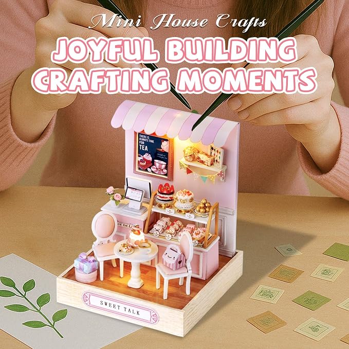 Kisoy Dollhouse Miniature with Furniture Kit, DIY 3D Wooden DIY House Kit with Dust Cover,Handmade Tiny House Toys for Teens Adults Gift(Sweet Talk)