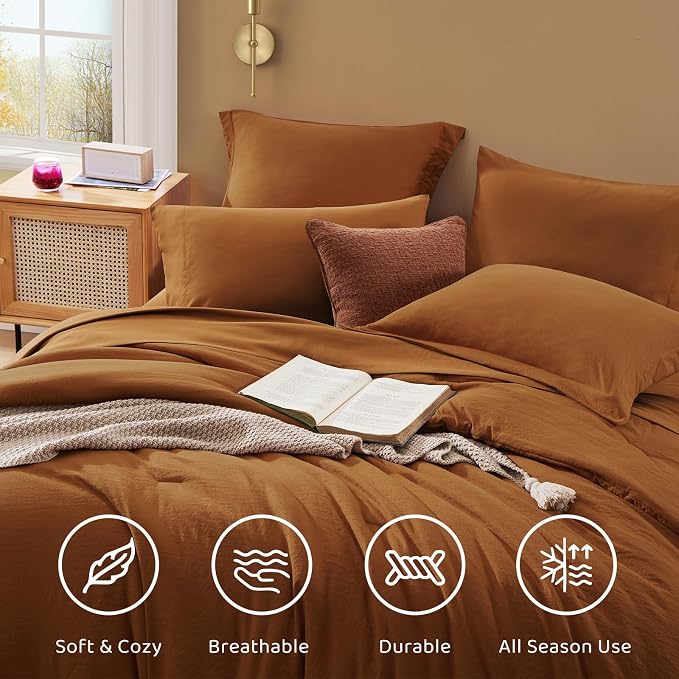 WRENSONGE Super King Plus Comforter Set- 7 Pieces Terracotta Bed in a Bag Super King Plus with Fitted Sheet, Flat Sheet, 2 Shams, and 2 Pillowcases- Warm Bedding Sets for All Season
