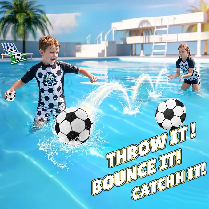 Water Skipping Ball Pool Water Toy, 3 Pack Water Bouncing Ball Soccer Design Skip Balls, Summer Beach Swim Toys Games for Kids and Adult Games
