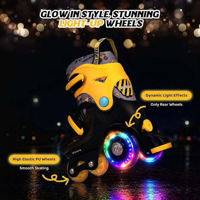 SULIFEEL Adjustable Roller Skates for Girls Boys Kids,Fun Illuminating Light Up Flash Wheels Three-Point Type Balance Suitable for Beginners Indoor Roller Skating