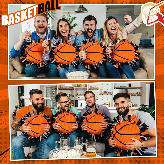 Weysat 6 Sets Basketball Tied Pillow Craft Kit DIY Orange Basketball Shaped Pillow Craft Gifts with PP Cotton for Sports Theme Party Room Decor VBS School Favors Classroom Giveaways
