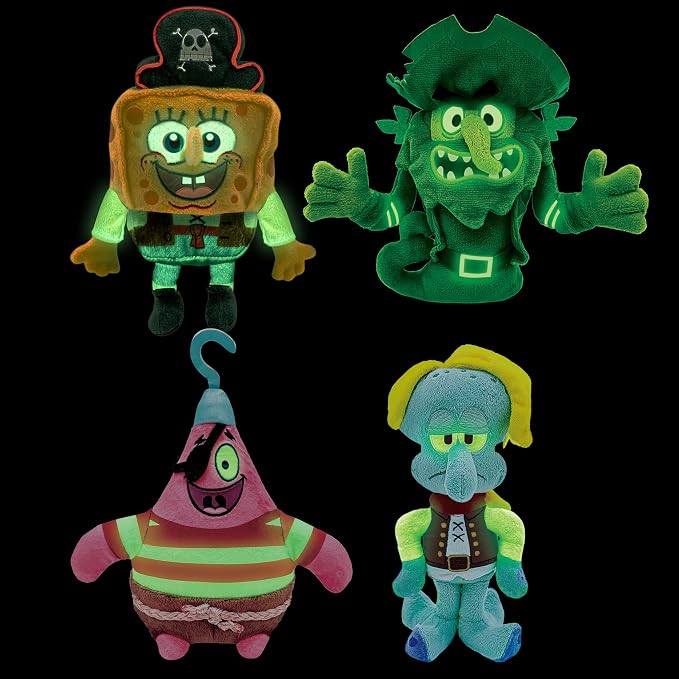 SpongeBob SquarePants Movie: The Search for SquarePants - Bikini Bottom Glow Pals 6" Plush Toy Assortment, Glow-in-the-Dark SpongeBob, Patrick, Squidward, Flying Dutchman Collectibles for Kids Ages 3+