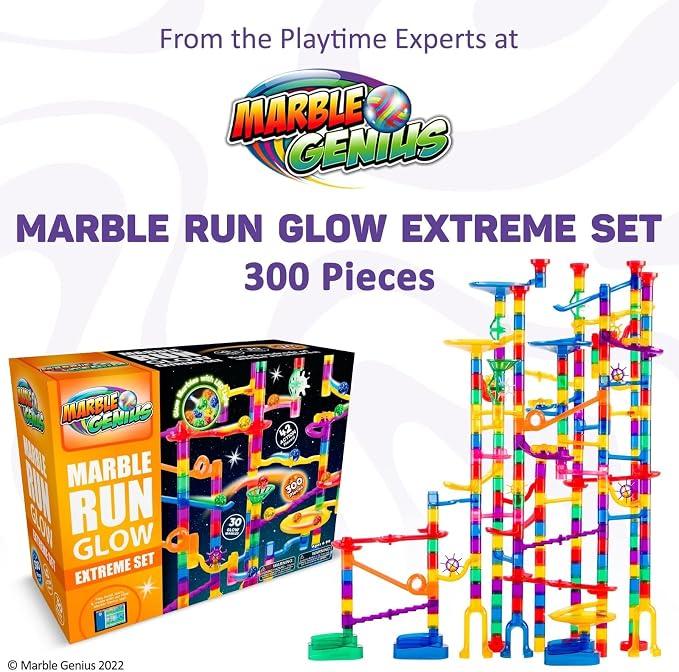 Marble Genius Marble Run Race Track - 300-Piece Multicolor Glow Extreme Set - STEM Building Toy & Marble Race Set for Kids Ages 4+