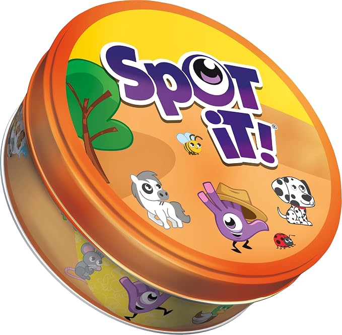 Asmodee Spot It! Animals (2024 Refresh) - Eco-Sleeve Edition, 5-in-1 Visual Perception Game for Quick Reflexes and Family Fun, Ages 4+, 2-8 Players, 15 Minute Playtime