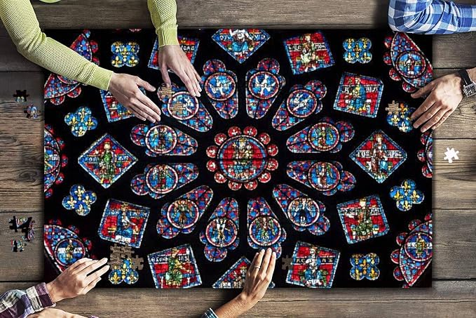 Jigsaw Puzzle for Adults 1000 Pieces - Notre Dame Cathedral Paris France South Rose Window Stained Glass -Entertainment Wooden Puzzle for Youth Children Challenging Fun Game Toys Home Decor Gift