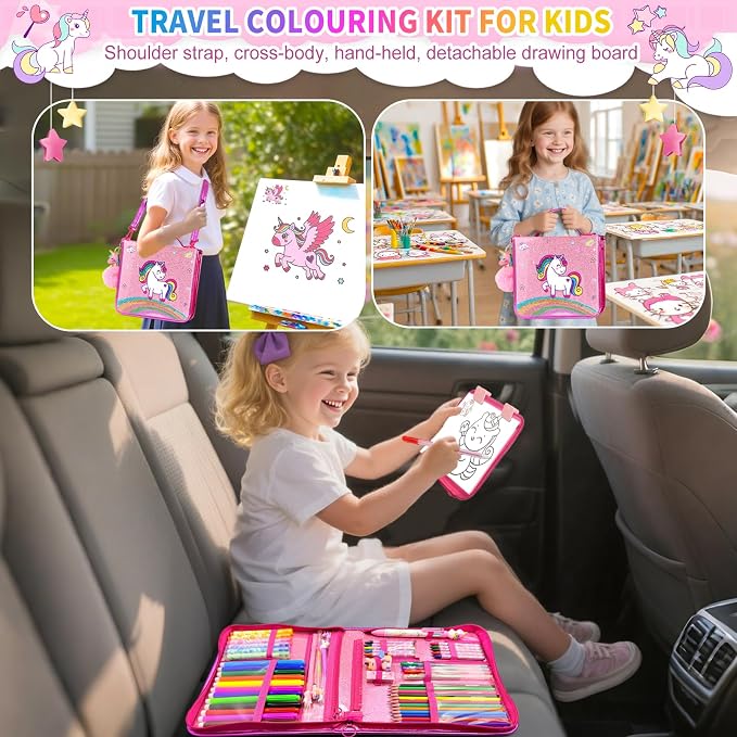 70Pcs Fruit Scented Markers Set - Kawaii Art Supplies with Unicorn Pencil Case, Coloring Set for Kids Include Marker, Pencil, Crayon, Pen, Eraser, Sticker, Unicorn Drawing Kit Birthday Gift for Girls