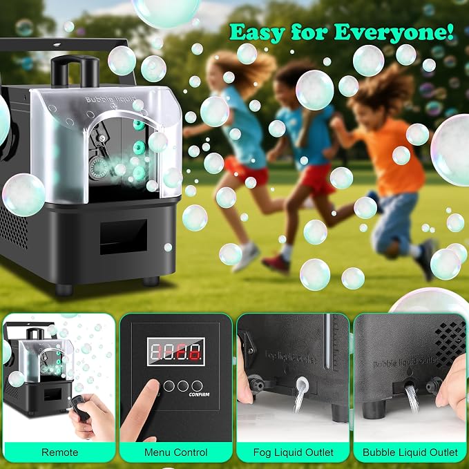 Fog Bubble Machine with 6 PCS RGB Lights & Remote,900W 3 in 1 Smoke Bubble Maker Unleash High-Output Long-Range Bubble & Fog Blower for Halloween Christmas Party Wedding Birthday (Small)