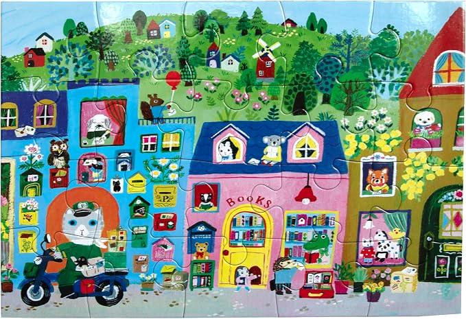 eeBoo 20 Piece Giant Floor Puzzle - Yumi's Village Children's Puzzle Community Themed, Large Pieces for Small Hands to Develop Motor Skills