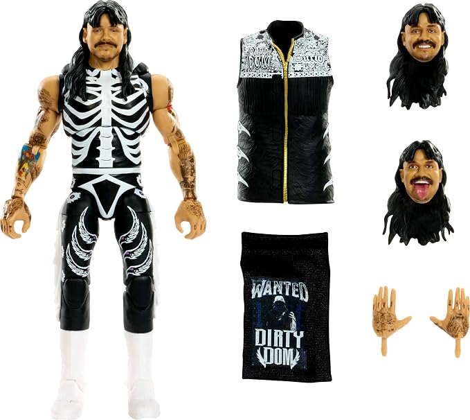 Mattel WWE Ultimate Edition Action Figure & Accessories Set, “Dirty” Dominik Mysterio 6-inch Collectible with Swappable Heads & Hands, 30 Articulation Points