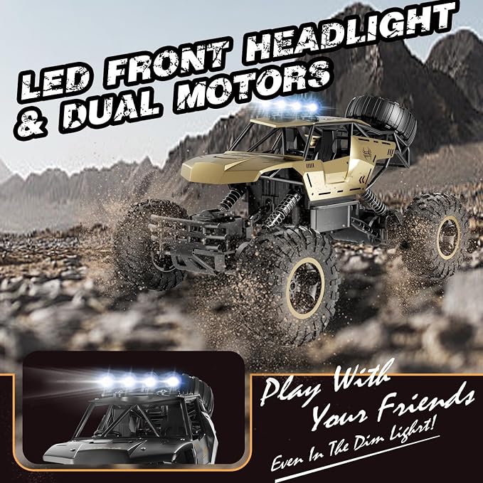 Jiakora RC Off Road Truck with Durable Metal Body, 1:12 Remote Control Monster Truck, LED Headlights All-Terrain Monster RC Car, Birthday for Kids Boys 8-12
