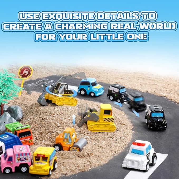 Fajiabao 18 PCS Toy Cars for Toddlers Mini Pull Back Cars Trucks Pinata Stuffers for Kids Party Favors for Kids 3-5 Classroom Prizes Basket Bulk & Goodie Bag & Treasure Box for 2 3 4 5 6 Boys Girls