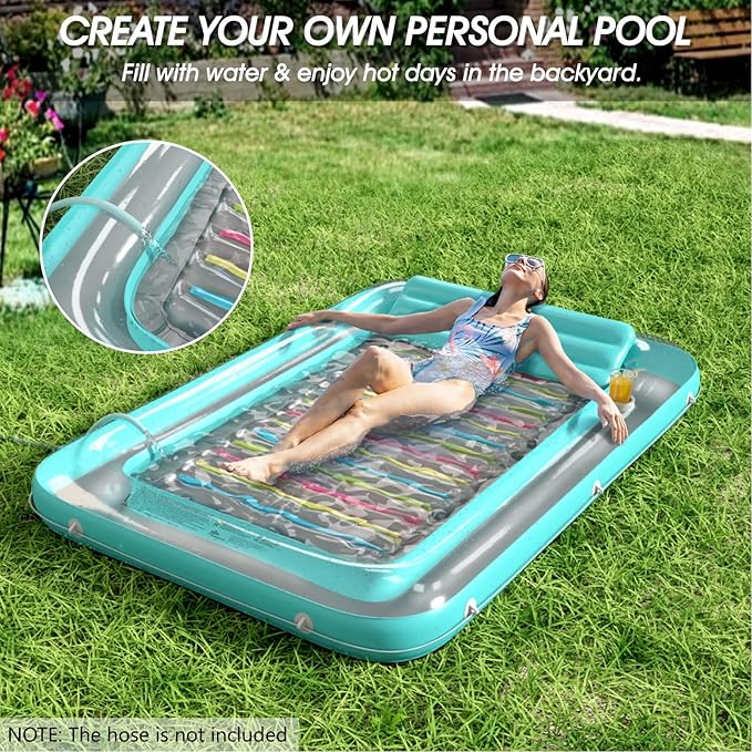 Inflatable Tanning Pool Lounger Float - Jasonwell 4 in 1 Sun Tan Tub Sunbathing Pool Lounge Raft Floatie Toys Water Filled Tanning Bed Mat Pad for Adult Blow Up Kiddie Pool Kids Ball Pit (RA, XXL)