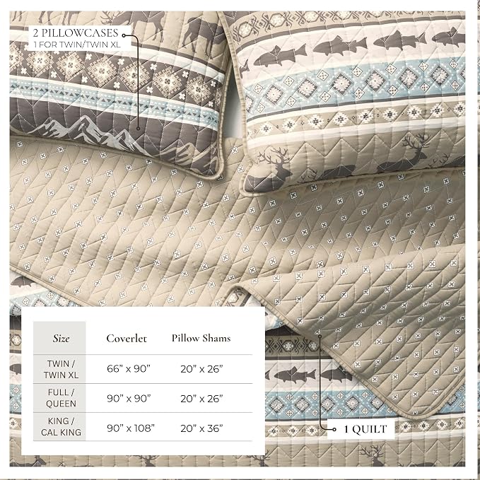 Great Bay Home Lodge Quilt Set - 2-Piece Twin/Twin XL Size Rustic Bedding Set - Lightweight, All-Season, Reversible Bedspread (Rustic Lodge Stripes)