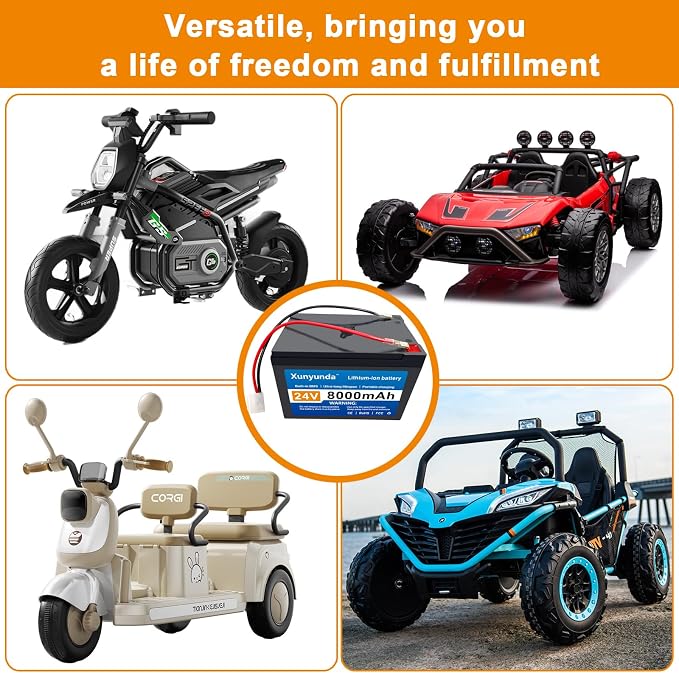 24V 8Ah Lithium Battery for Kids Ride-On Toys Includes 2A Charger/25A BMS,Compatible with Dynacraft Realtree 24V Power Wheels