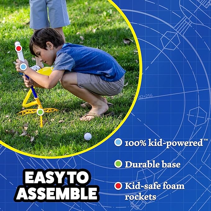 Stomp Rocket Jr Glow Rocket Launcher for Kids - 4 Glow-in-the-Dark Rockets - Outdoor Fun Toy Gift for Boys & Girls - STEM Soft Foam Blaster Set Soars Up to 100 Feet - Ages 3 & Up