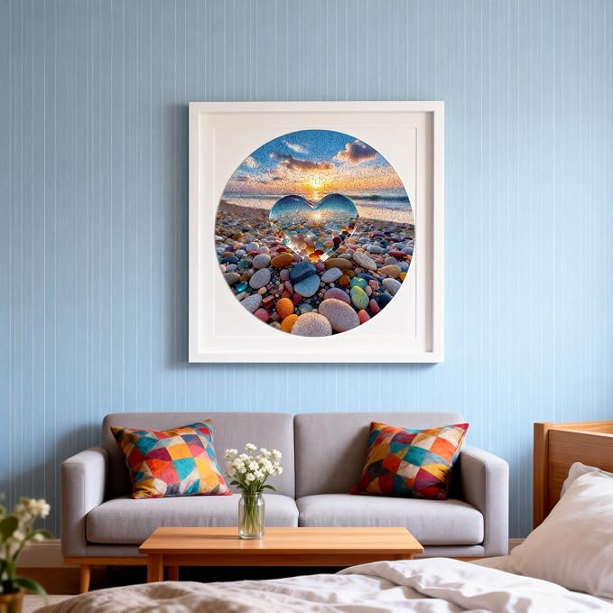 Hartmaze Sunset on Pebble Beach Wooden Puzzle, 178 Intricate Irregular Pieces, 11.2x11.2 Inch, Exquisite Wooden Gift Box – Stunning Coastal Art Jigsaw for Adults & Kids 8+