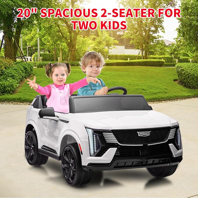GarveeLife 24V 2 Seater Kids Ride On Car Licensed Cadillac Electric Car Toy for Toddlers Battery Powered Ride On Truck with 2.4G Remote Control, Spring Suspension, Music, LED Lights, White