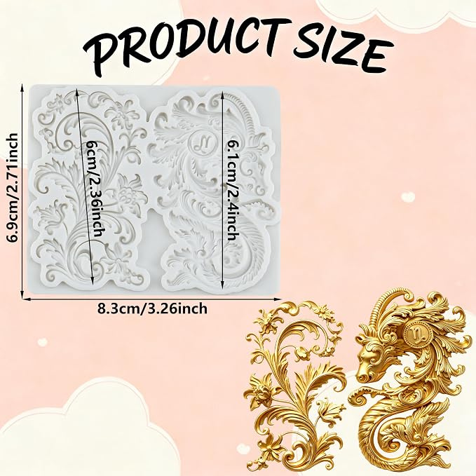 Baroque Dragon Head Acanthus Leaf Scroll Silicone Mold Baroque Dragon Head Leaf Polymer Clay Molds for DIY Crafts Epoxy Resin Casting Polymer Clay Tools Craft Air Dry Jewelry Making