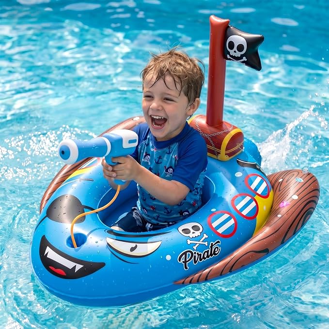 Kids Pool Floats with Water Gun, Toddler Inflatable Pool Toys for Kids Age 3-8 Years Old, Summer Outdoor Water, Beach, Swimming Pool Toys Gift for Boys and Girls