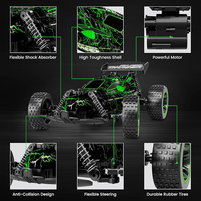 Tecnock RC Cars for Kids, 1:18 Scale 2WD RC Car with LED Lights, 2.4GHz Remote Control Car with USB-C Easy Charging & 50 Mins Playtime, Toys Gifts for Boys & Girls Ages 8-12