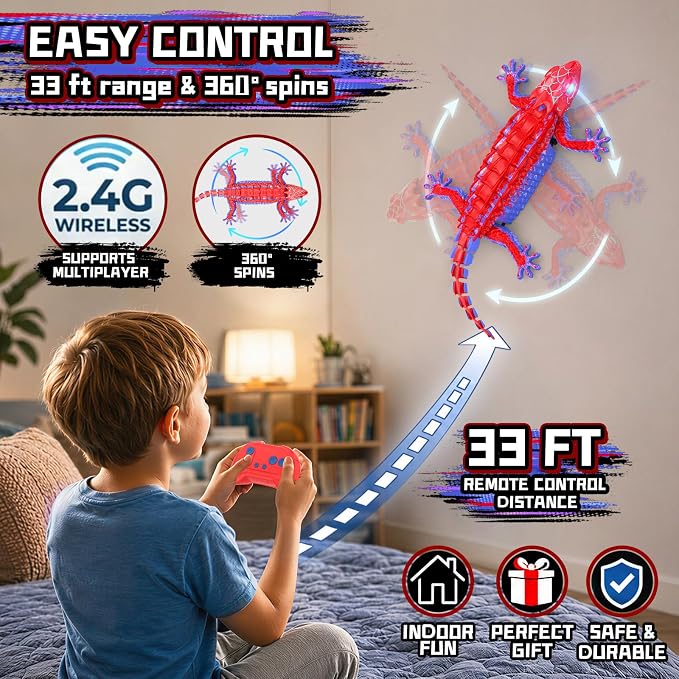 RC Wall Climbing Gecko, Rechargeable Remote Control Robot for Kids Toys, 360° Rotating RC Stunt Car with Light, Wall Crawler Lizard Toys for 3-12 Year Old Boys Girls Kids