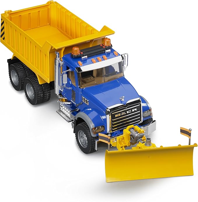 Bruder Mack Granite Dump Truck with Snow Plow & Light/Sound | Realistic 21" Construction Toy for Indoor & Outdoor Pretend Play