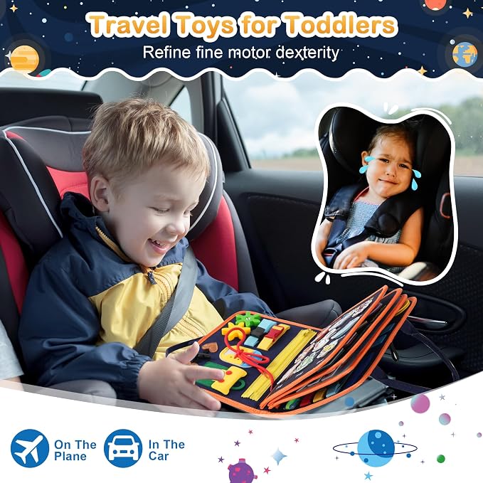 Teefrye Toddler Busy Board Montessori Toys for Boy, Activity Book Educational for Learning Fine Motor Skills, Travel Toys for Airplane Car, Birthday Gifts for Boys Toddlers