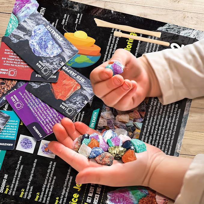 Gem Dig Kit for Kids – Dig Up 12 Real Gems & Rocks, Gemstone Dig Kit,Gem Mining Rock Dig Kit, Educational Excavation Toy Party Birthday Gift for Boys Girls Ages 6+