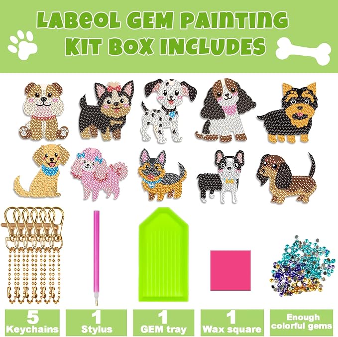 Labeol Arts and Crafts for Kids Ages 8-12 - Creat Your Own GEM Keychains-5D Diamond Art by Numbers GEM Art Kits for Kids Girls Toddler Crafts Age 6-7 6-8 10-12 (Puppy)