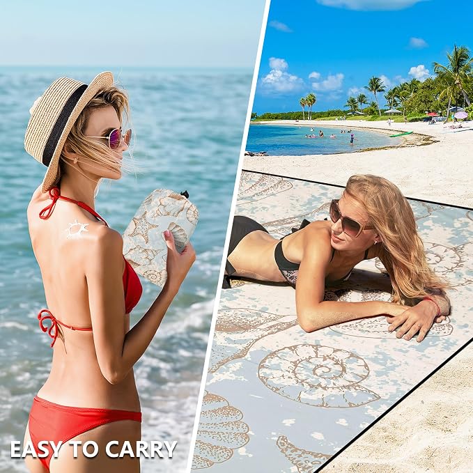 HIHOHO Beach Blanket Waterproof Sandproof Extra Large Beach Mat 79" X 83"/120"x108"for 1-8 Adults Quick Drying Durable Outdoor Picnic Mat for Beach Travel Camping Hiking