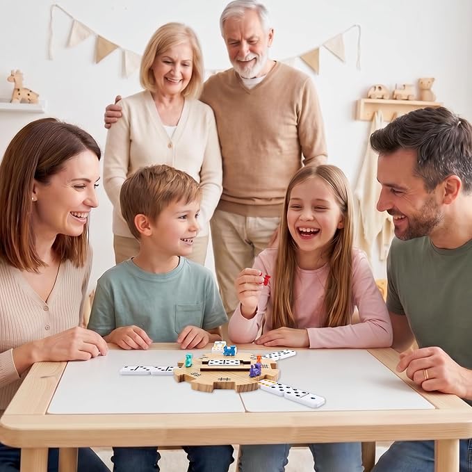 Mexican Train Dominoes Accessories Set with Wooden Hub (Felted Bottom) - Includes 9 Metal Train Markers & 100-Sheet Score Pads - Mexican Train Domino Game Replacement Parts for 2-8 Players Family Game