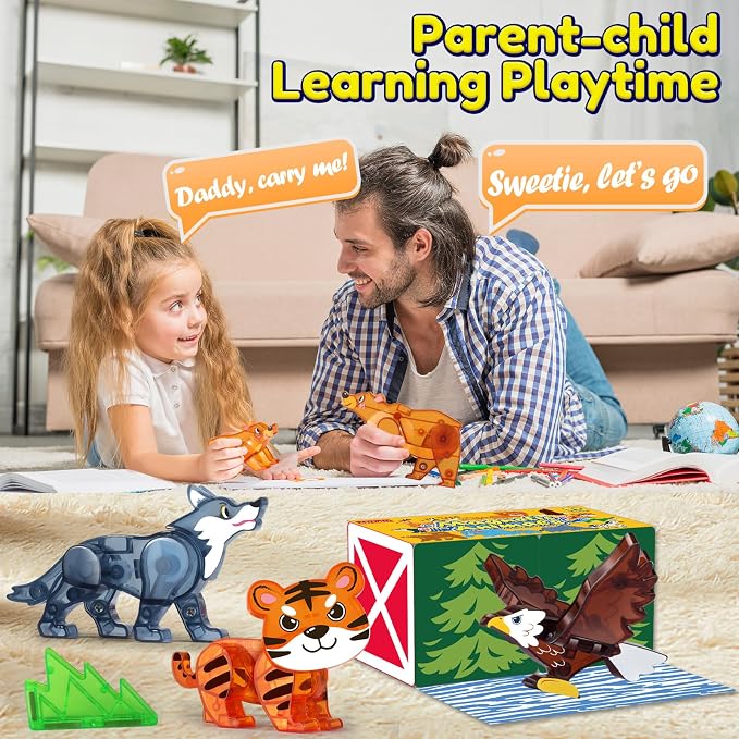 Oriate Magnet Wild Animals for Magnetic Tiles, 5pcs Movable Joints Zoo Animals for Magnetic Blocks, Animal Toys Compatible with Magnetiles, Educational Magnetic Building Tiles for Kids magnitiles