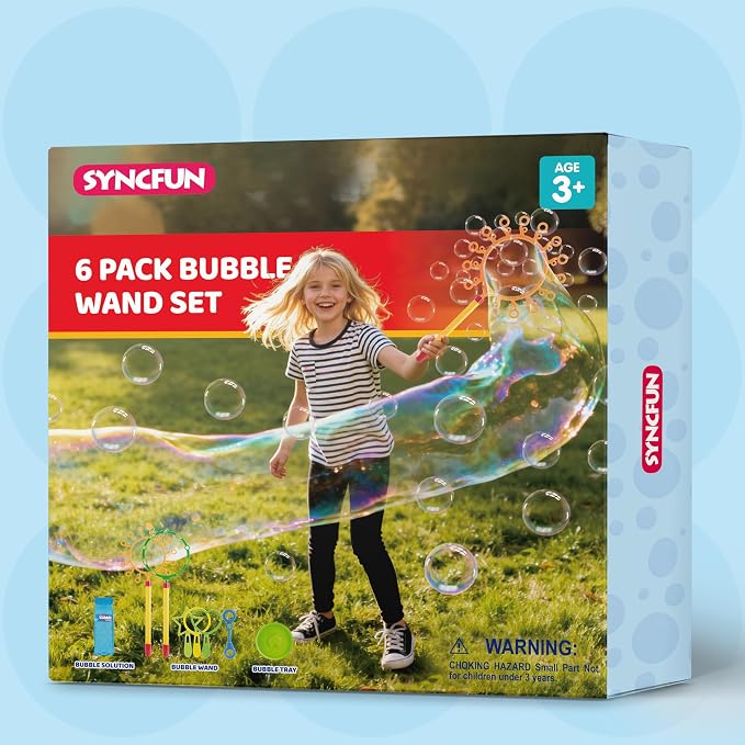 SYNCFUN Giant Bubble Wands Set Bulk with Bubble Solution for Kids Summer Outdoor Toy Game Activity Party Favors, 8 Pcs Giant Bubble Maker with Tray, 20.5" Large Wand Set for Boys Girls Kids